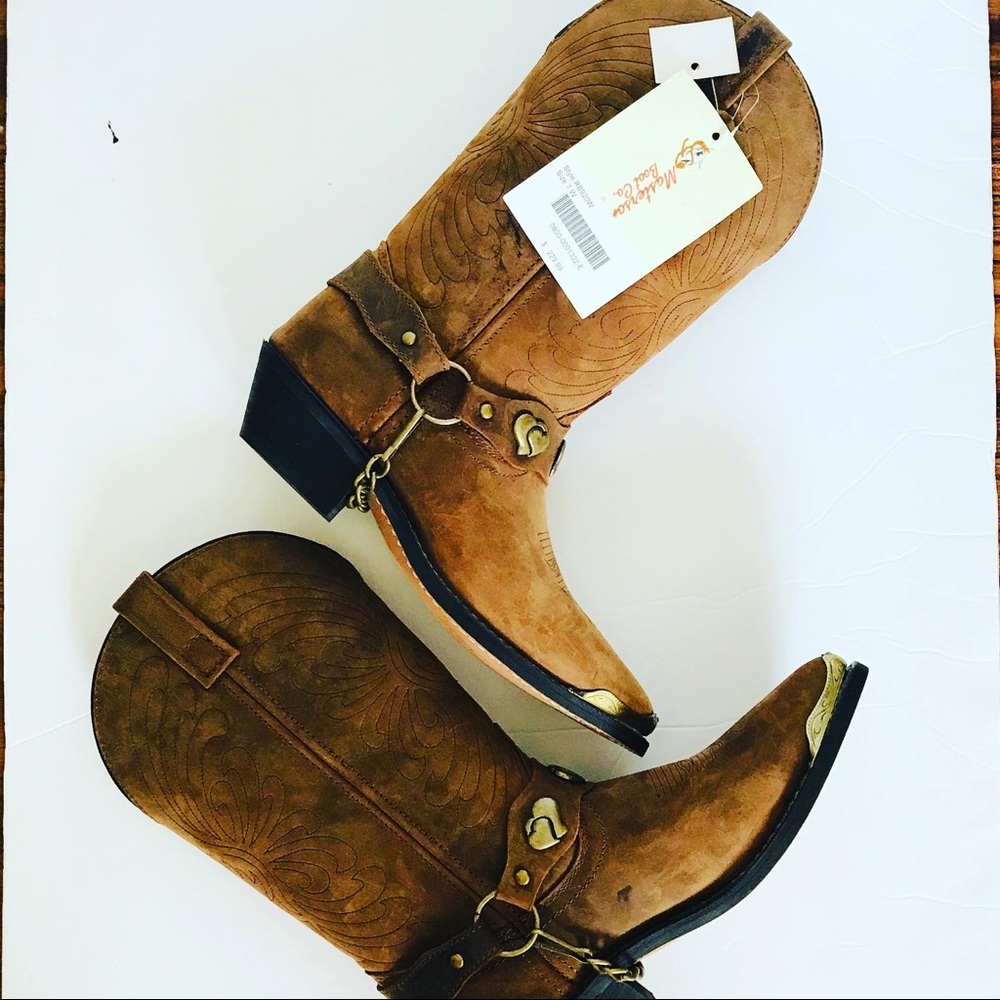 New cowboy cowgirl brown leather boots 7W